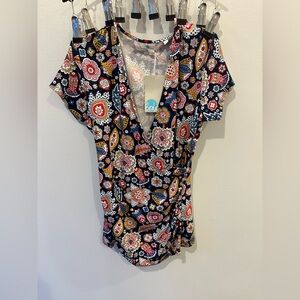 Boden US6 UK10 Bright Colorful Paisley Floral Short Sleeve Faux Wrap Shirt NWT